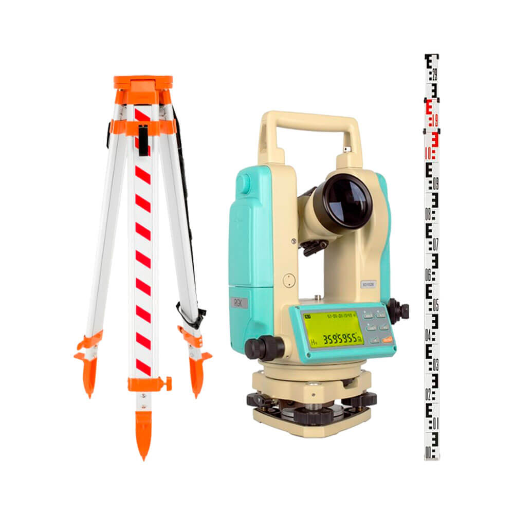 Комплект теодолит RGK T-02 (оптический отвес) с поверкой штатив рейка — 3 в 1