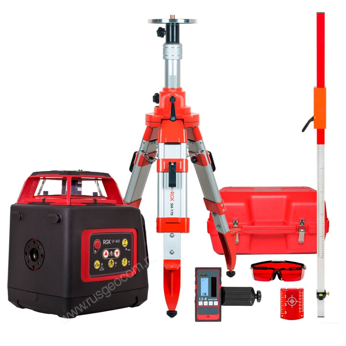 Комплект: ротационный нивелир RGK SP-400 с калибровкой + штатив RGK SH-170 рейка RGK LR-2 — изображение 6