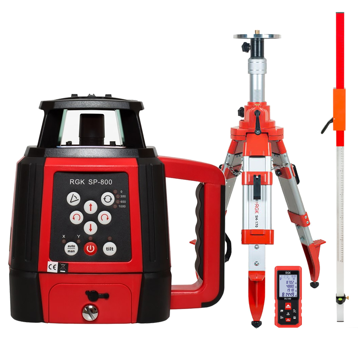 Комплект: ротационный нивелир RGK SP-800 с калибровкой + элевационный штатив RGK SH-170 + ...
