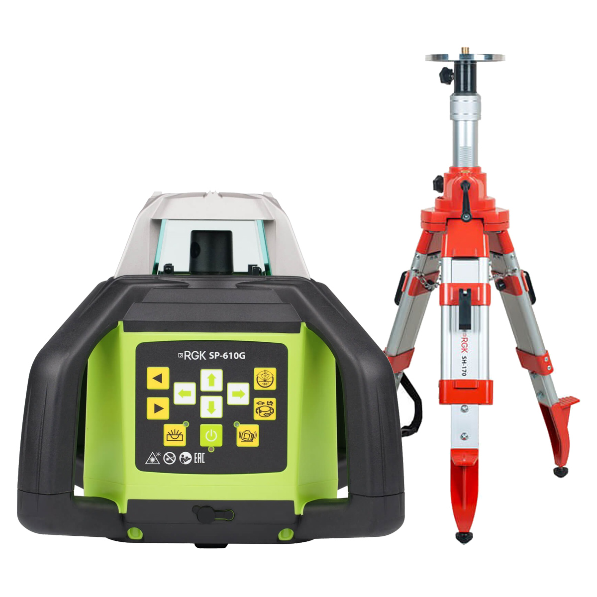 Комплект: ротационный нивелир RGK SP-610G с калибровкой + элевационный штатив RGK SH-170