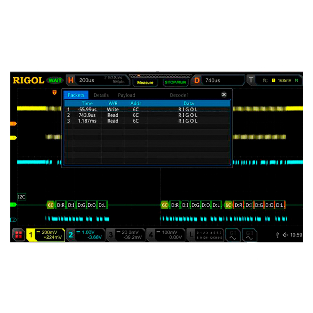 Опция анализа и запуска по шинам I2C и SPI MSO8000-EMBD