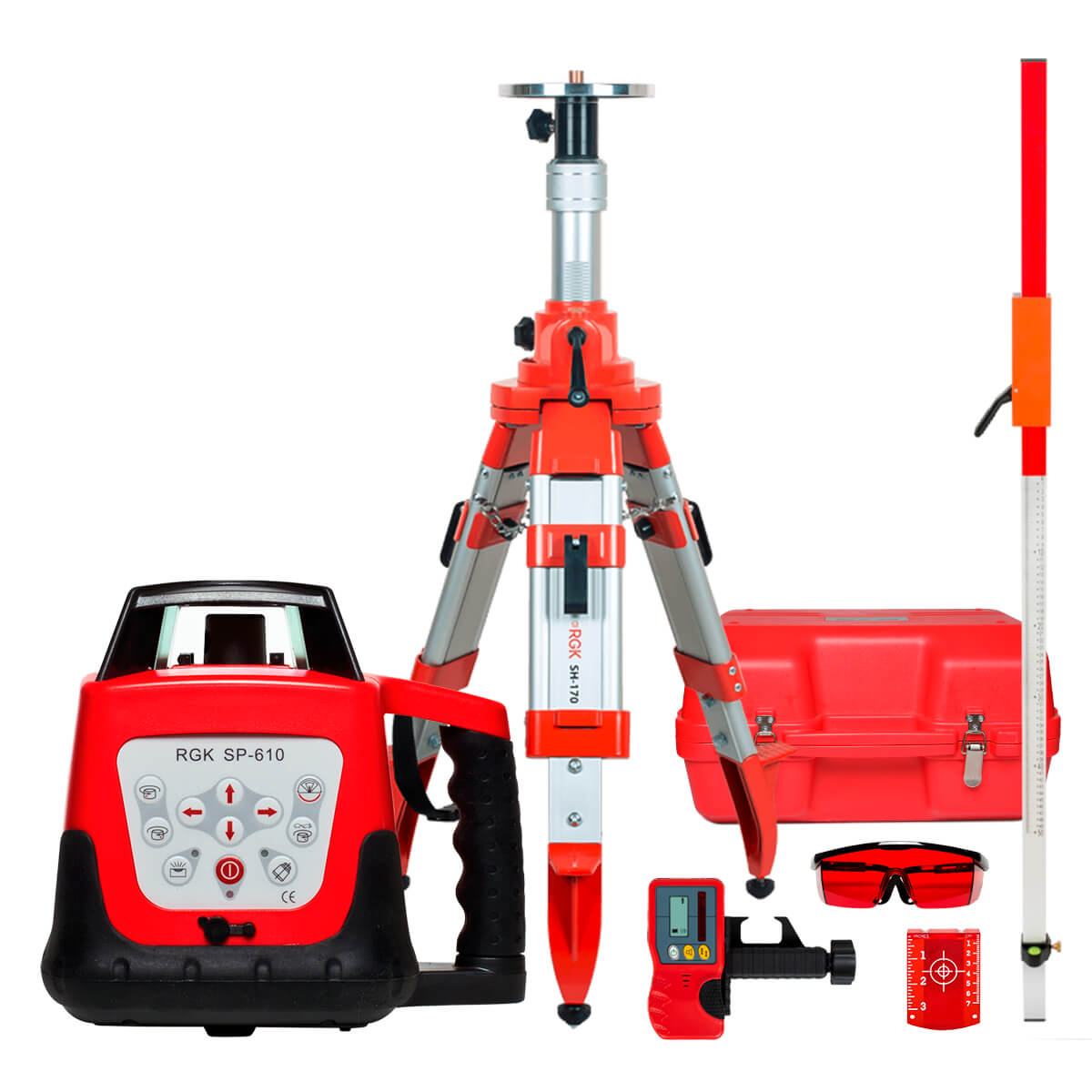 Комплект: ротационный нивелир RGK SP-610 + штатив RGK SH-170 рейка RGK LR-2 — изображение 5
