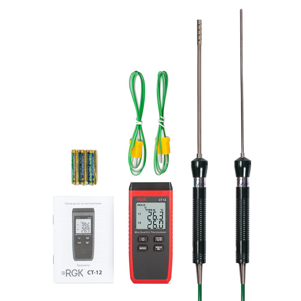 Термометр RGK CT-12 с зондом температуры воздуха TR-10A и погружным зондом температуры TR-10W — изображение 2