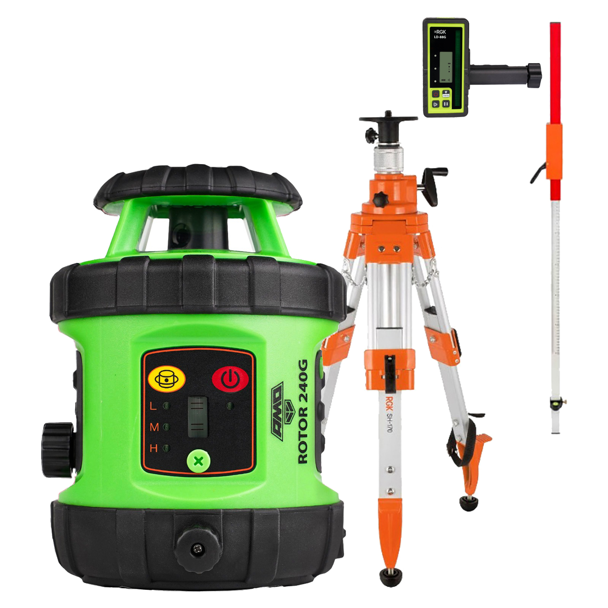 Комплект: ротационный нивелир AMO ROTOR 240G с калибровкой + штатив RGK SH-170 рейка RGK L...