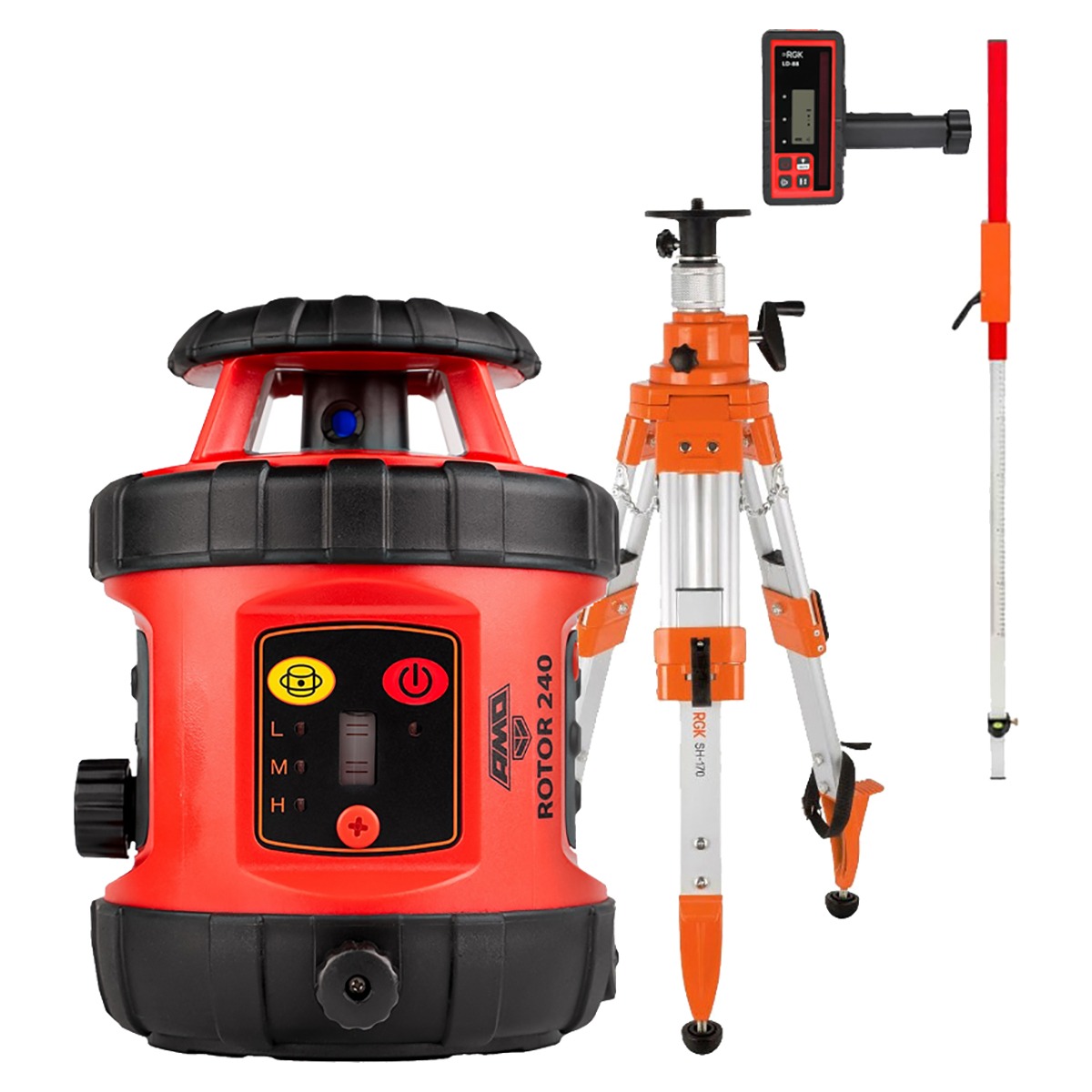 Комплект: ротационный нивелир AMO ROTOR 240 с калибровкой + штатив RGK SH-170 рейка RGK LR...