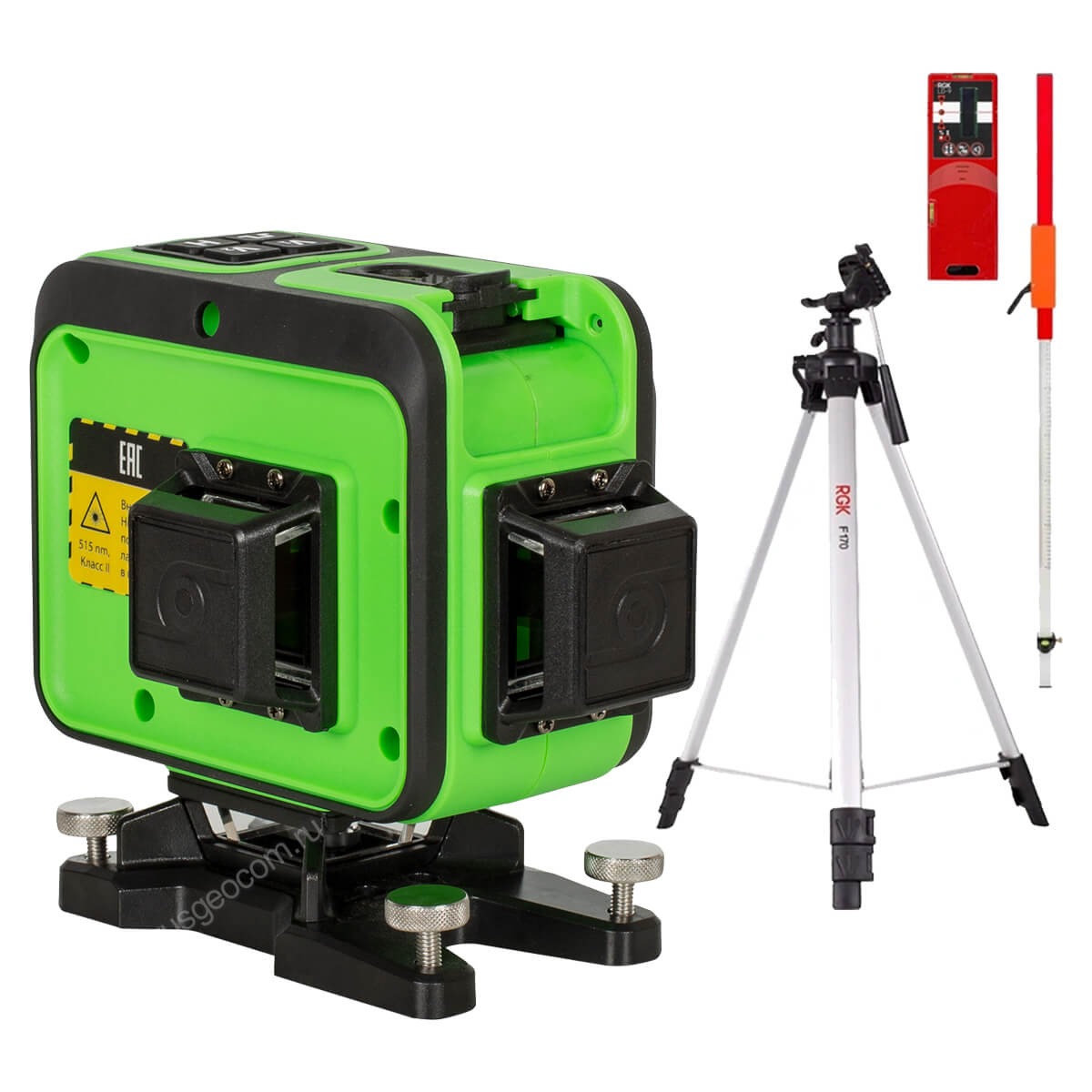 Комплект: лазерный уровень RGK PR-38G с калибровкой + штатив RGK F170 приемник RGK LD-9 ре...