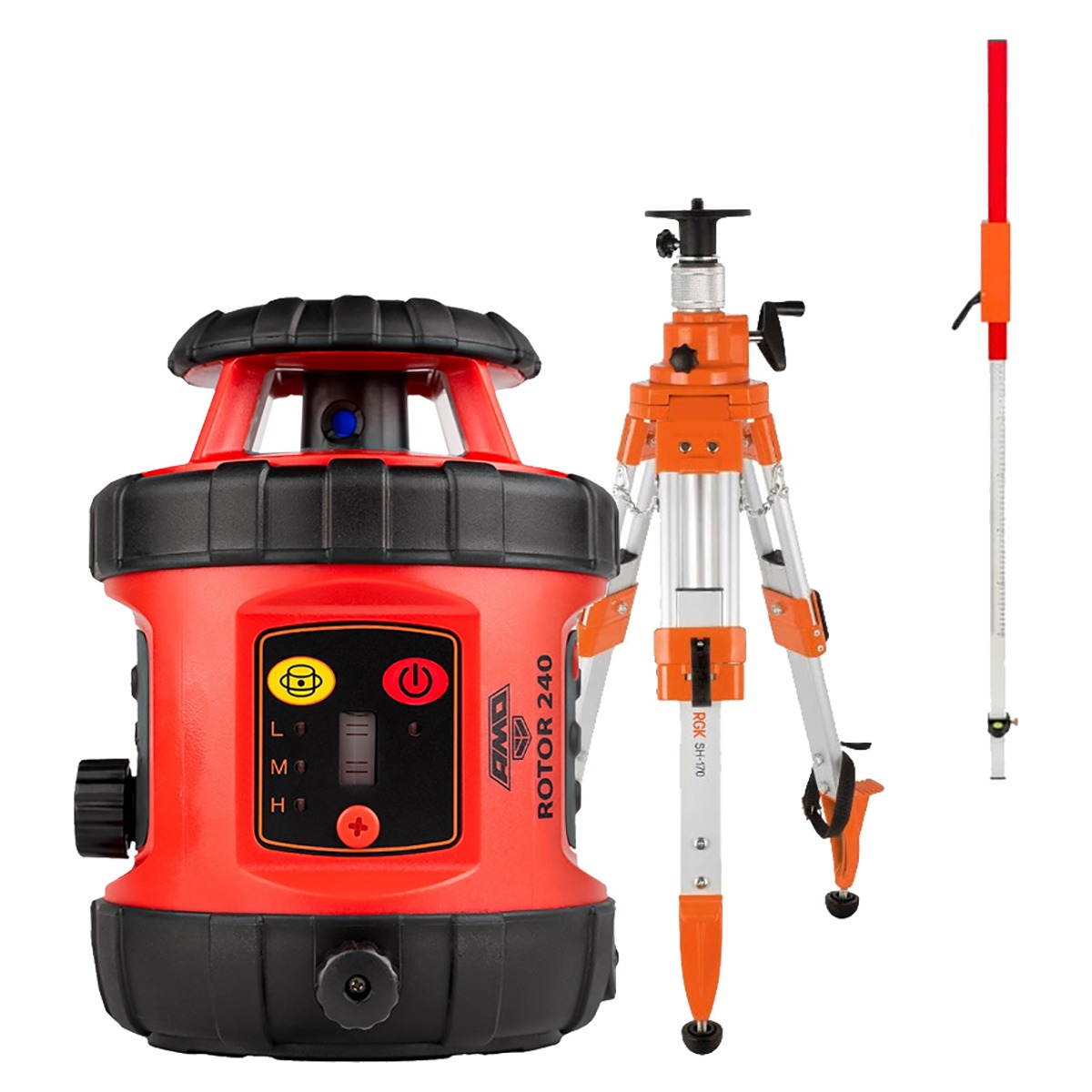 Комплект: ротационный нивелир AMO ROTOR 240 с калибровкой + штатив RGK SH-170 рейка RGK LR...