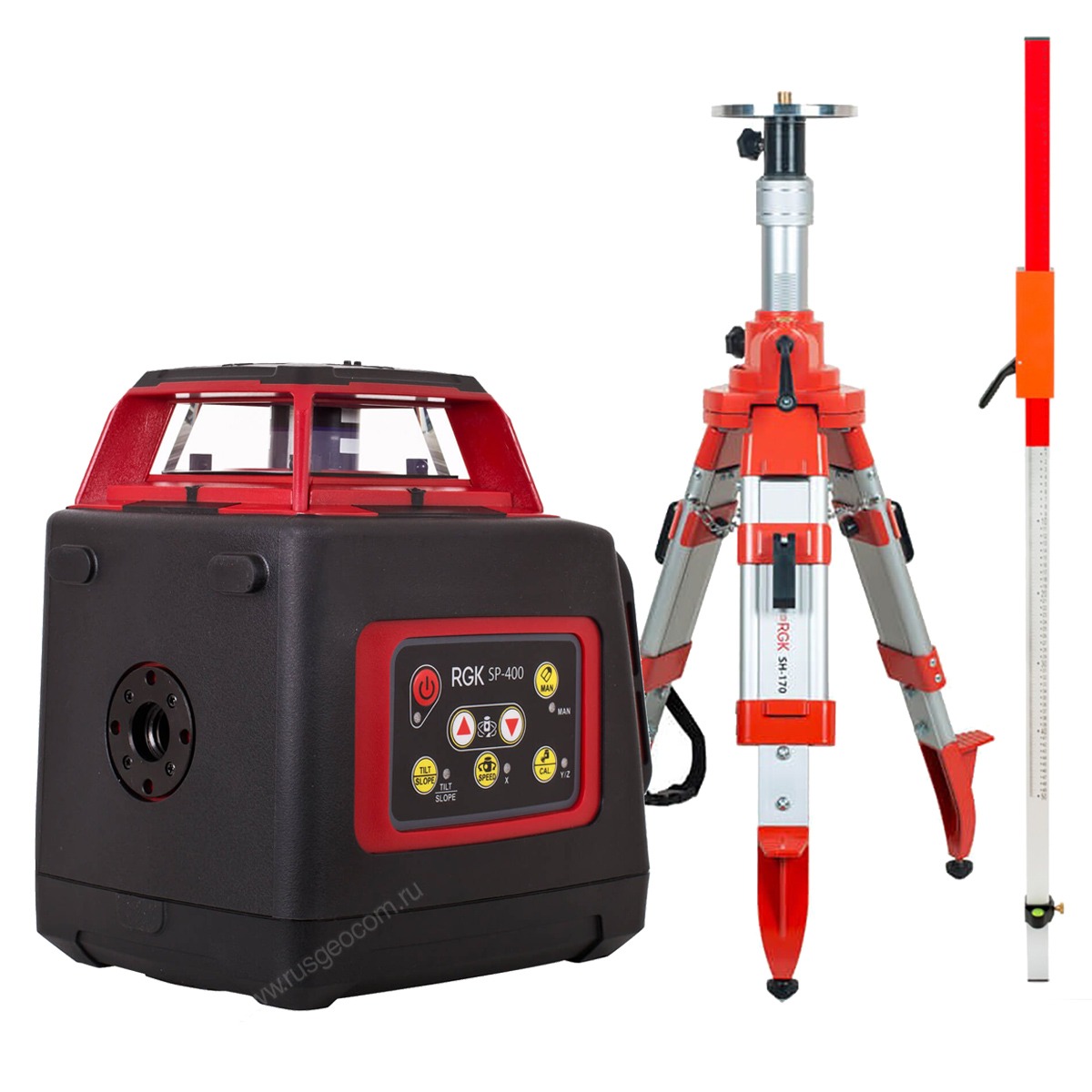 Комплект: ротационный нивелир RGK SP-400 с калибровкой + штатив RGK SH-170 рейка RGK LR-2