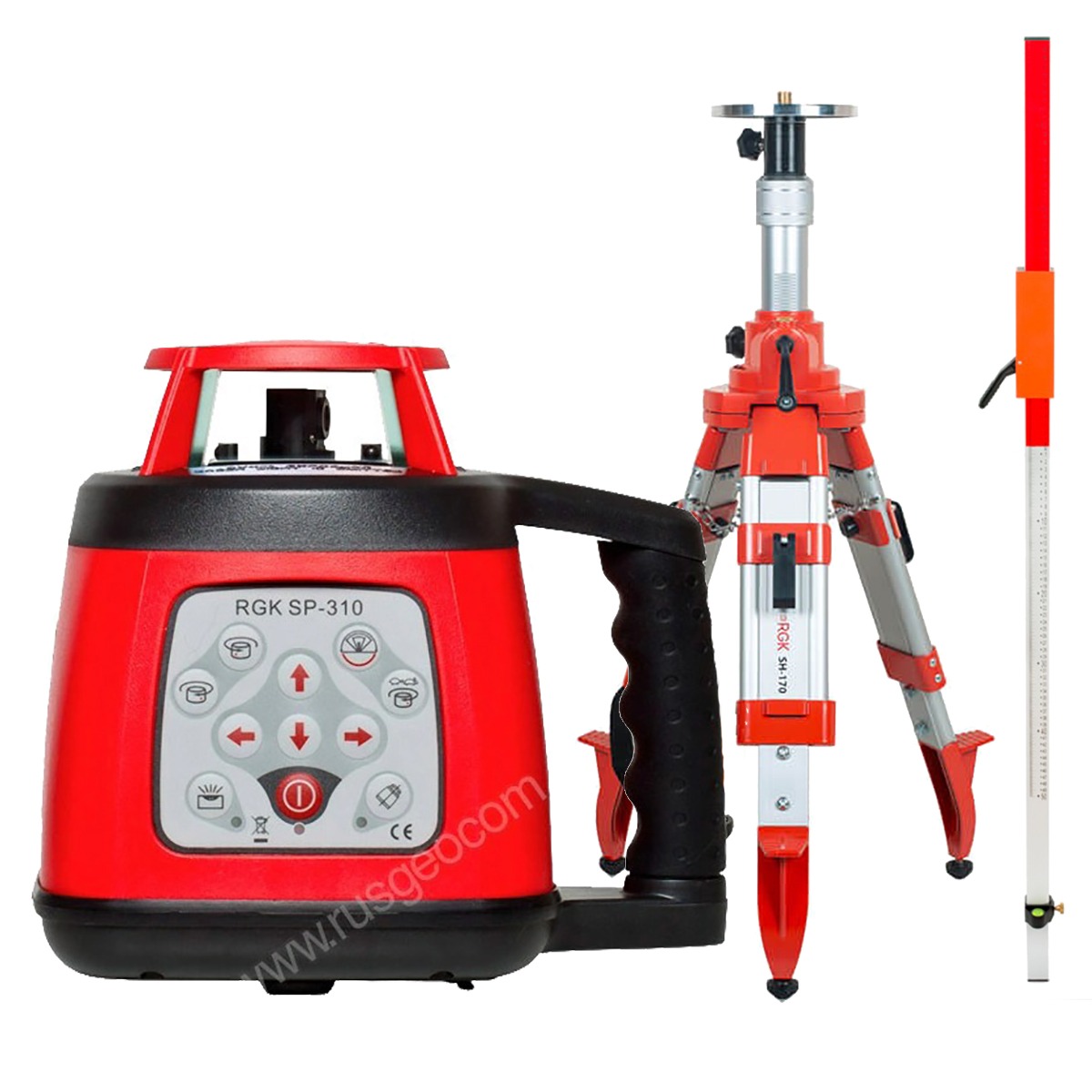 Комплект: ротационный нивелир RGK SP-310 с калибровкой + штатив RGK SH-170 рейка RGK LR-2